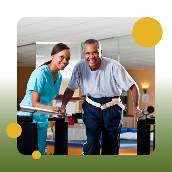 A man and woman are standing in the gym